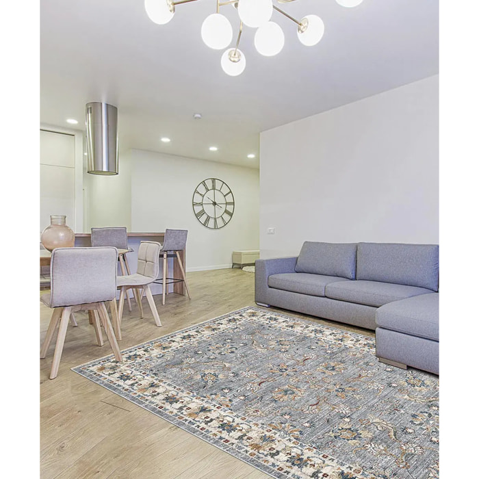 Tappeto orientale motivo persiano stile classico tradizionale colore grigio per salotto soggiorno camera da letto