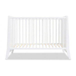 Lit Evolutif Timéo à barreaux 60 x 120 cm, Blanc, en Bois, 3 Hauteurs, Barreaux amovibles