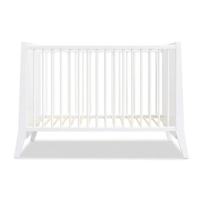 Lit Evolutif Timéo à barreaux 60 x 120 cm, Blanc, en Bois, 3 Hauteurs, Barreaux amovibles