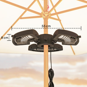 Calefactor por Infrarrojos para Parasol, 2400W, Estufa Exterior Eléctrica de Aluminio con 3 Niveles de Calentamiento, Protección Antivuelco, IP44, para Terraza, Patio y Jardín, Negro