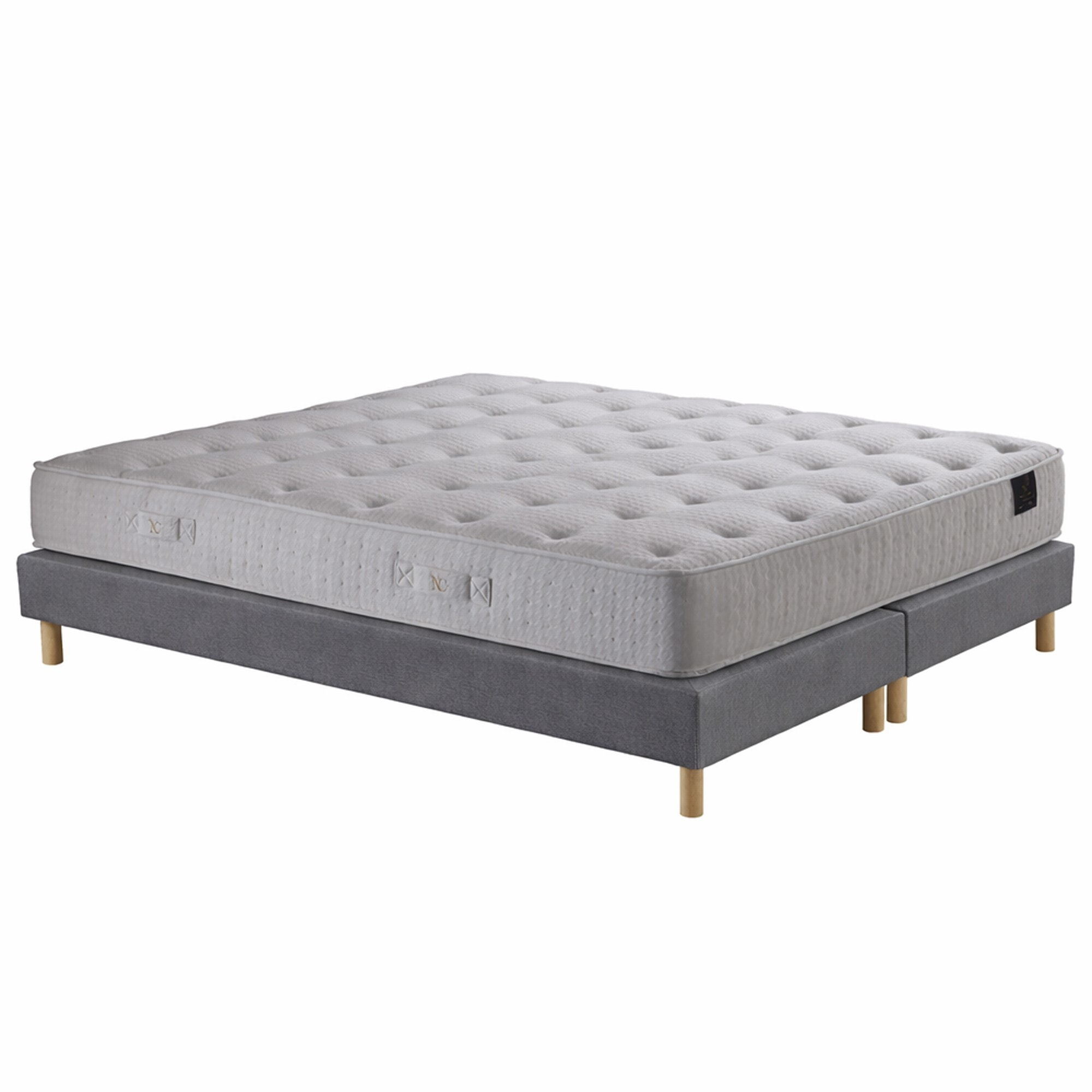 Ensemble matelas ressorts ensachés SÉLÉNÉ 2, accueil latex, H26 cm, sommier gris