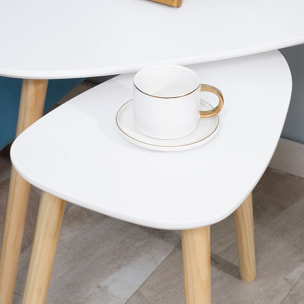 Lot de 2 tables basses gigognes design scandinave bicolore bois clair blanc pieds effilés bois de pin