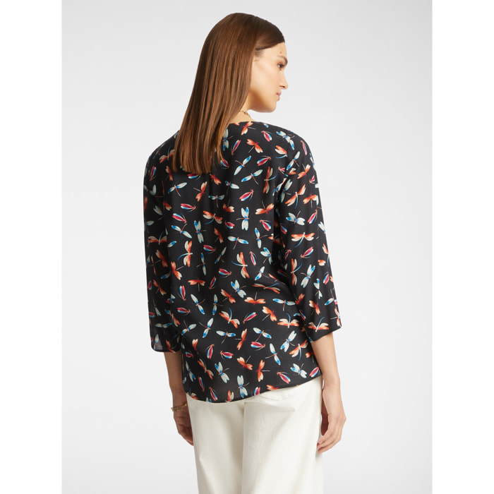 Elena Mirò - Blusa con estampado de libélulas - Negro