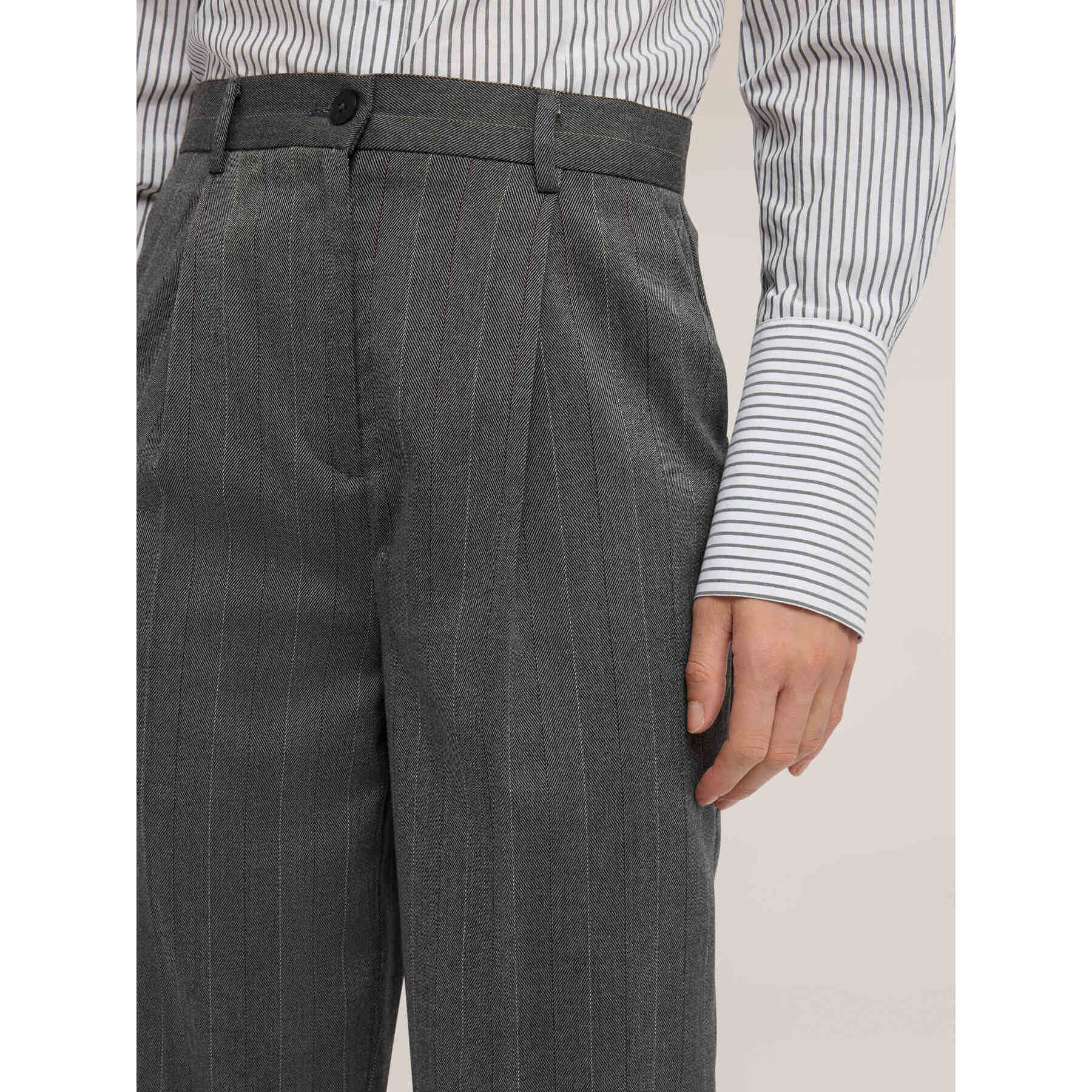 Motivi - Pantaloni barrel gessati in tinto filo - Grigio