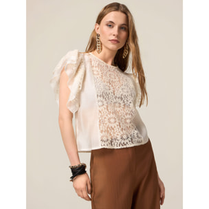 Oltre - Blusa con inserti in pizzo - Bianco