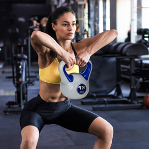Kettlebell 12 Kg - haltère boule - poignée ergonomique - PU gris bleu