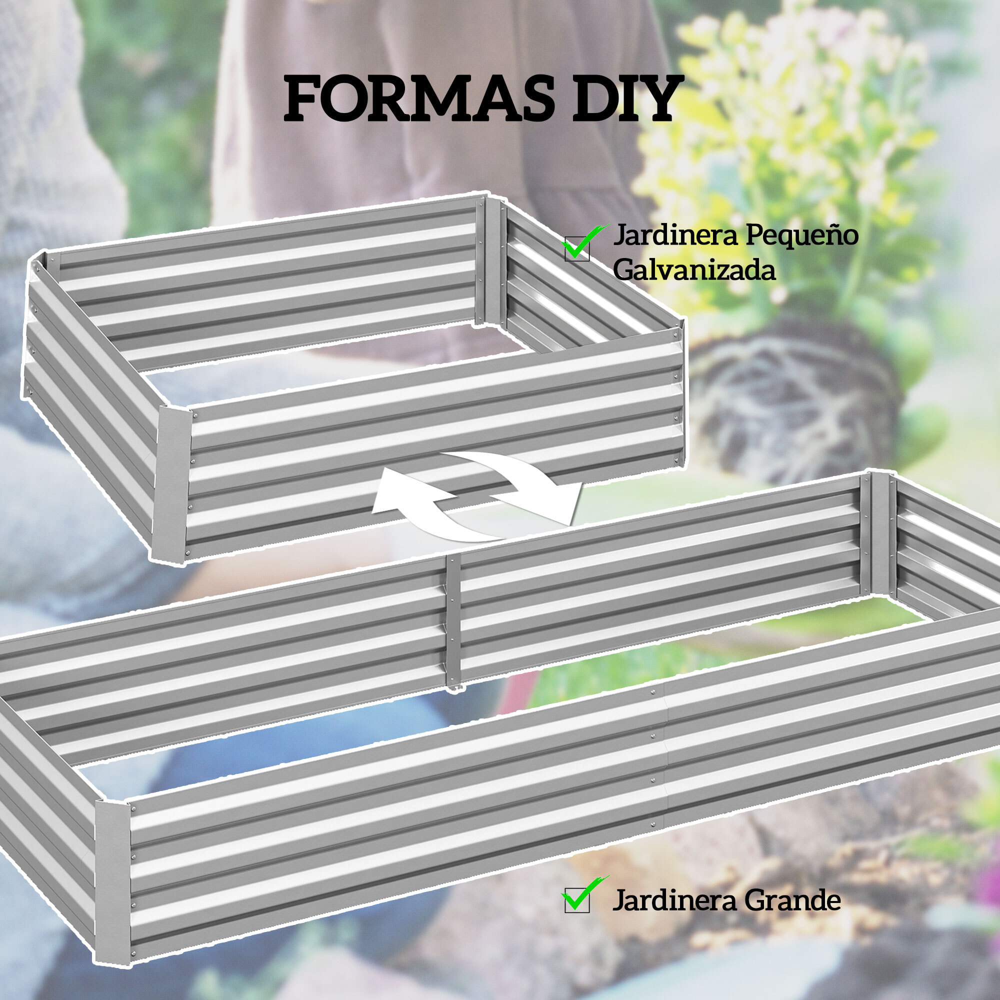 Jardinera Exterior Grande Rectangular de Acero Galvanizado, Huerto Urbano para Cultivar Plantas, Macetero Grande Exterior con Base Abierta, Resistente a la Intemperie, 241x90,5x30 cm, Plata
