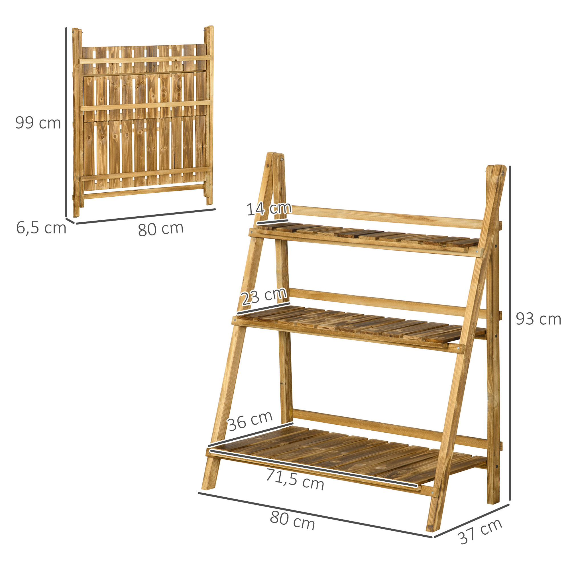 Soporte para Plantas de Madera de 3 Niveles Estantería para Plantas Plegable Soporte para Macetas para Interior y Exterior Terraza Jardín Balcón 80x37x93 cm Natural