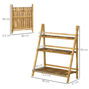 Soporte para Plantas de Madera de 3 Niveles Estantería para Plantas Plegable Soporte para Macetas para Interior y Exterior Terraza Jardín Balcón 80x37x93 cm Natural