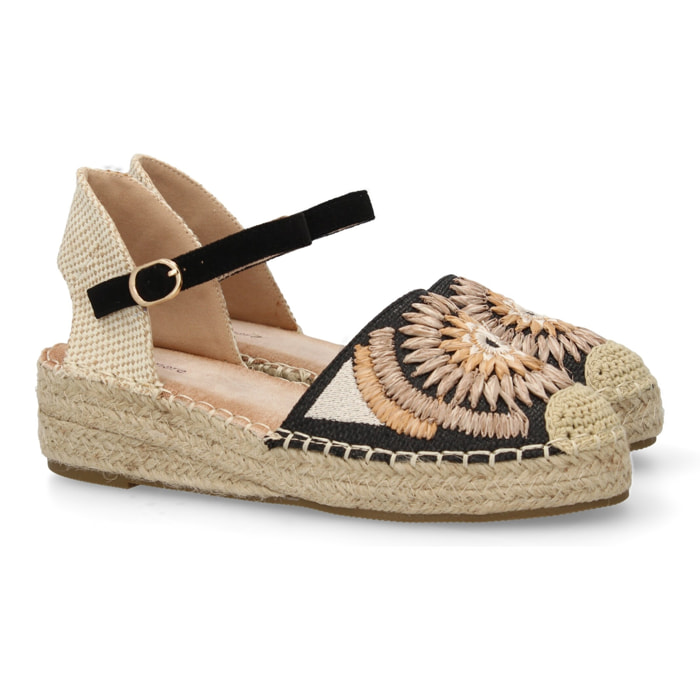 Sandalia de cuña de yute para mujer, comodas y elegantes, diseño de flores