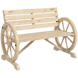 Banc de jardin 3 places accoudoirs Roues Charette en bois naturel