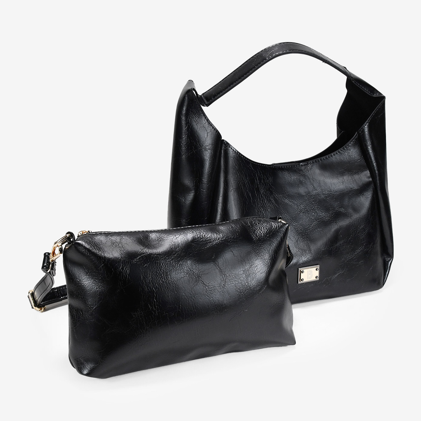 Bolso de hombro negro con bolsa interior