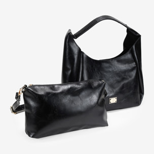 Bolso de hombro negro con bolsa interior
