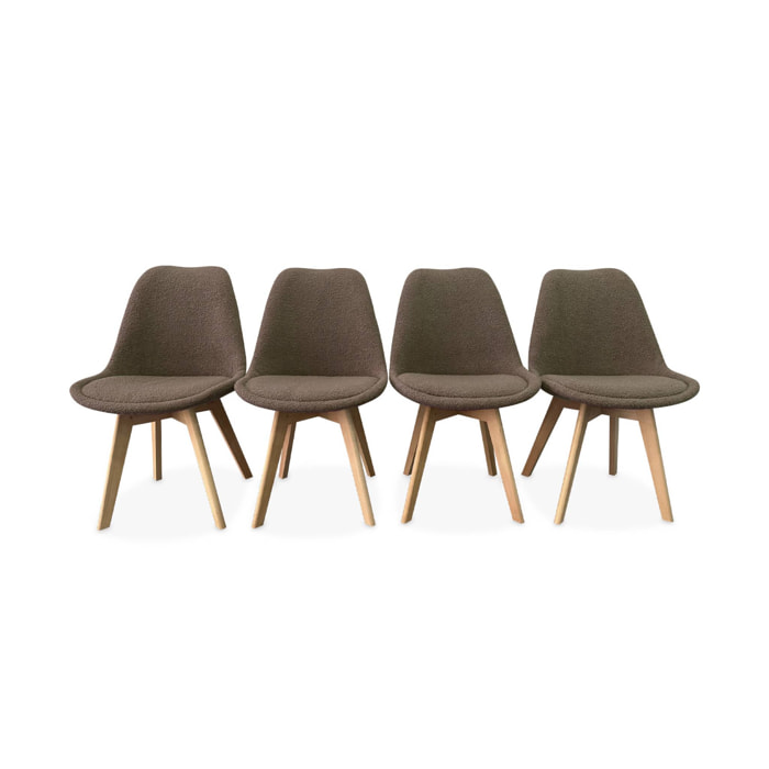 Lot de 4 chaises scandinaves NILS revêtement bouclette taupe. pieds bois de hêtre. chaise 1 place