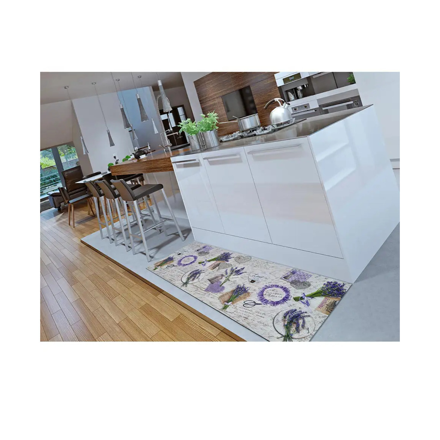 SPRINTY Alfombra vinílica de cocina diseños de lavanda en violeta, varias medidas disponibles.