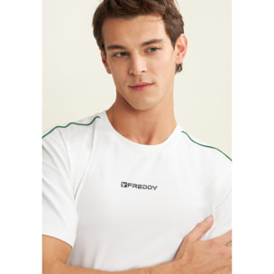 T-shirt in jersey stretch con cuciture in contrasto