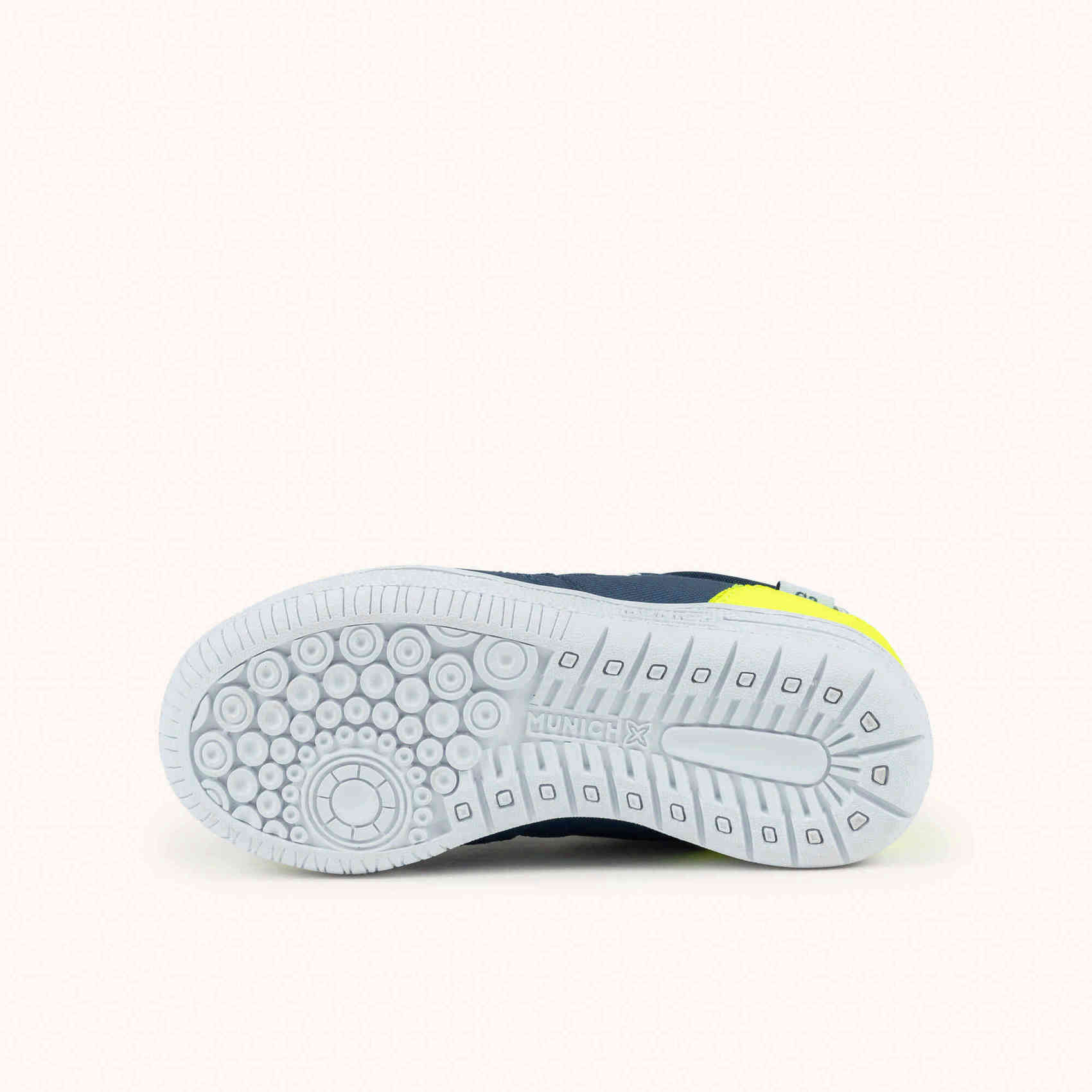 MUNICH G-3 KID VCO 459 Zapatillas Infantiles de Fútbol Sala Azul Petróleo con Talón Amarillo Flúor y Triple Velcro
