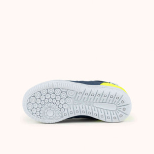 MUNICH G-3 KID VCO 459 Zapatillas Infantiles de Fútbol Sala Azul Petróleo con Talón Amarillo Flúor y Triple Velcro