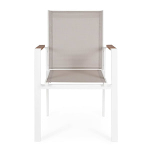 Set 4 sedie da giardino DENIA in textilene grigio tortora con inserti effetto legno e struttura bianca