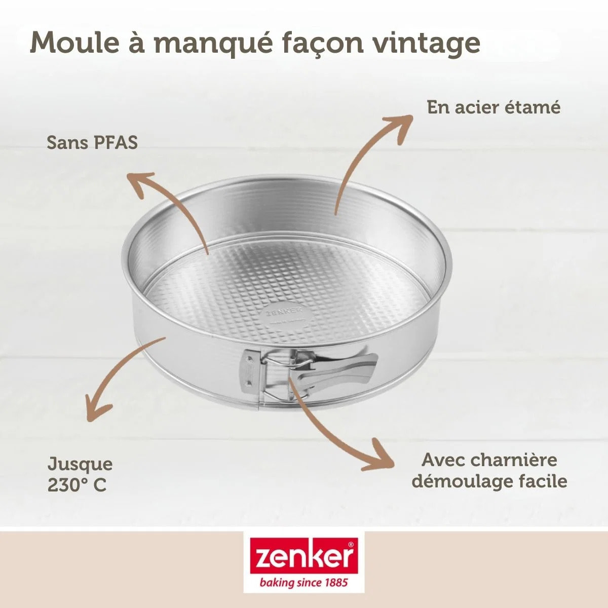 Lot comprenant 1 Moule à manqué charnière, 1 spatule Zenker et 2 bols à mixer en inox Fackelmann