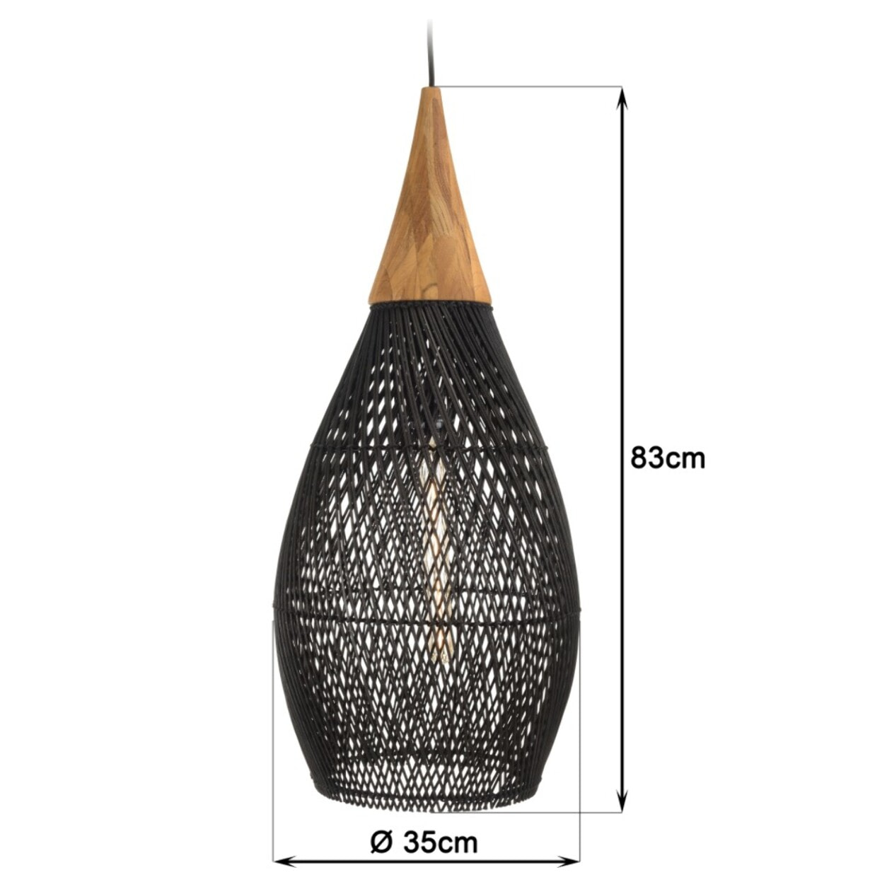 SIXTINE - Suspension 'goutte' 35x35cm en rotin couleur noire et teck