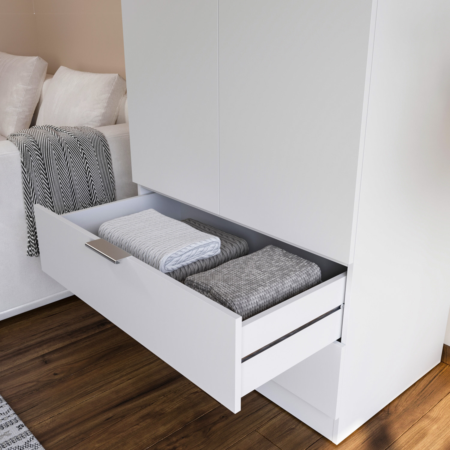 Armadio Santa Clara Armadietto Multiuso per Camera da Letto con Appendiabiti 2 Ante con Maniglie in Metallo e 2 Cassetti 180 x 81 x 52 Cm Bianco