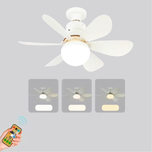 Ventilador de techo FS-HX-R520 de 52 cm. Adaptador E27, 3 velocidades y luz LED regulable de 16 W. Incluye mando a distancia.