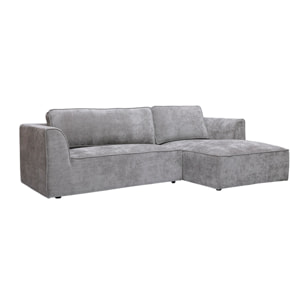 Canapé d'angle droit design en tissu effet velours texturé gris 3 places GRAMMY