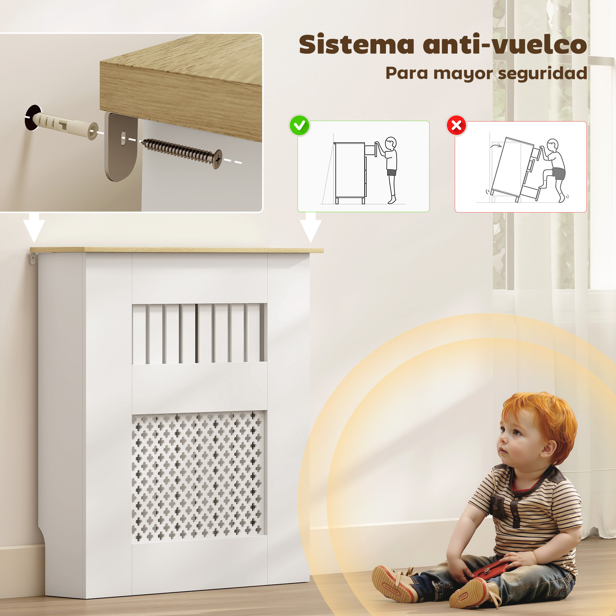 Cubre Radiadores, Cubreradiador de MDF, 78x19x81 cm, Cubierta para Radiador, Diseño Moderno de Listones y Nido de Abeja, para Salón, Dormitorio, Blanco