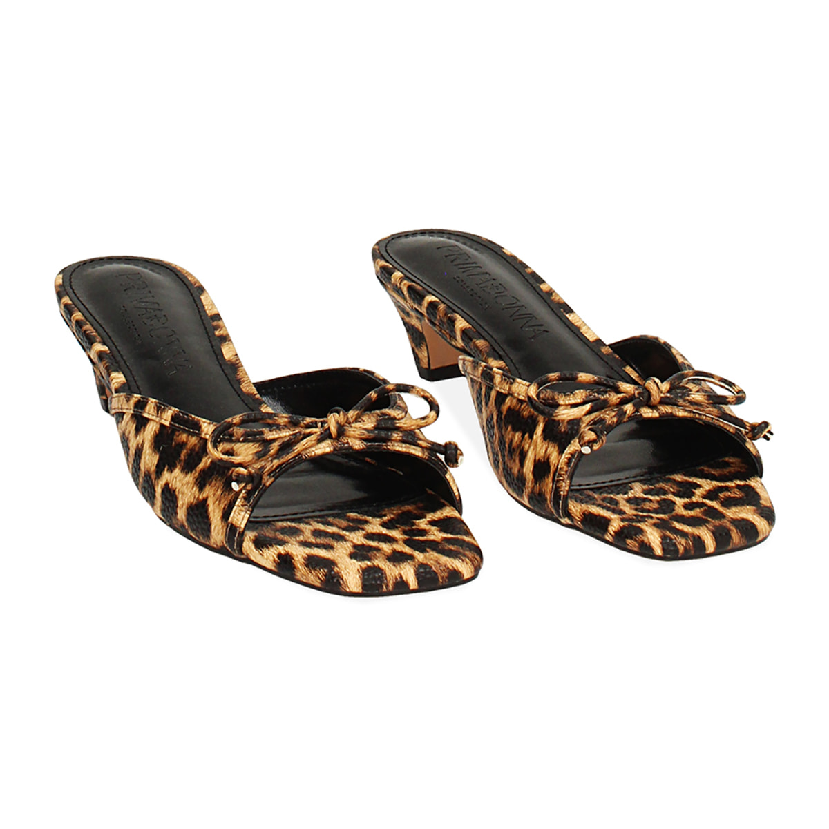 Mules open toe donna leopard, tacco 4 cm