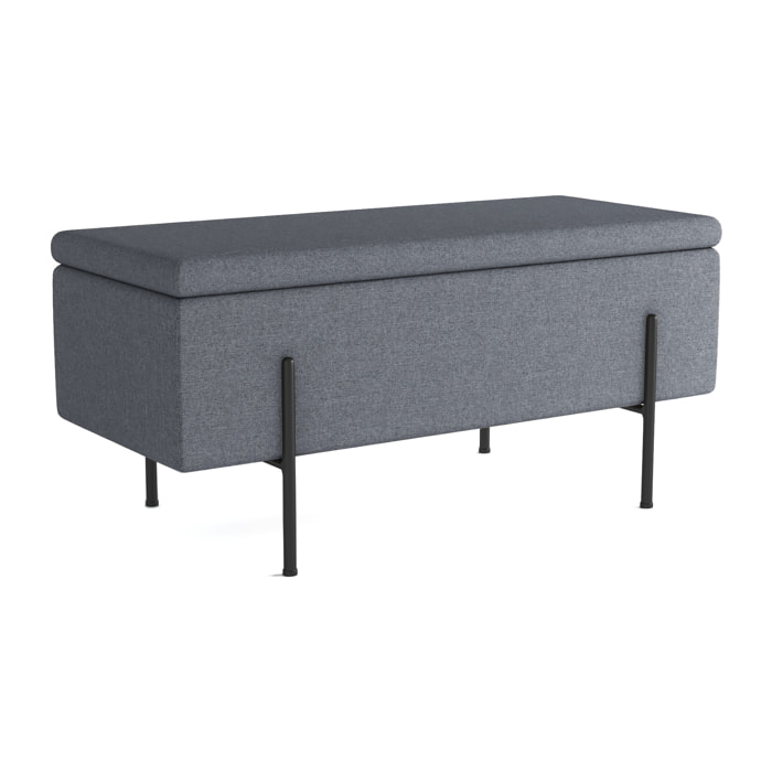 Banquette-coffre gris foncé en bois, métal et tissu