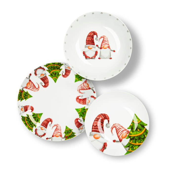 Service 12 assiettes ExcelsaGnomo Friends, porcelaine, multicolore