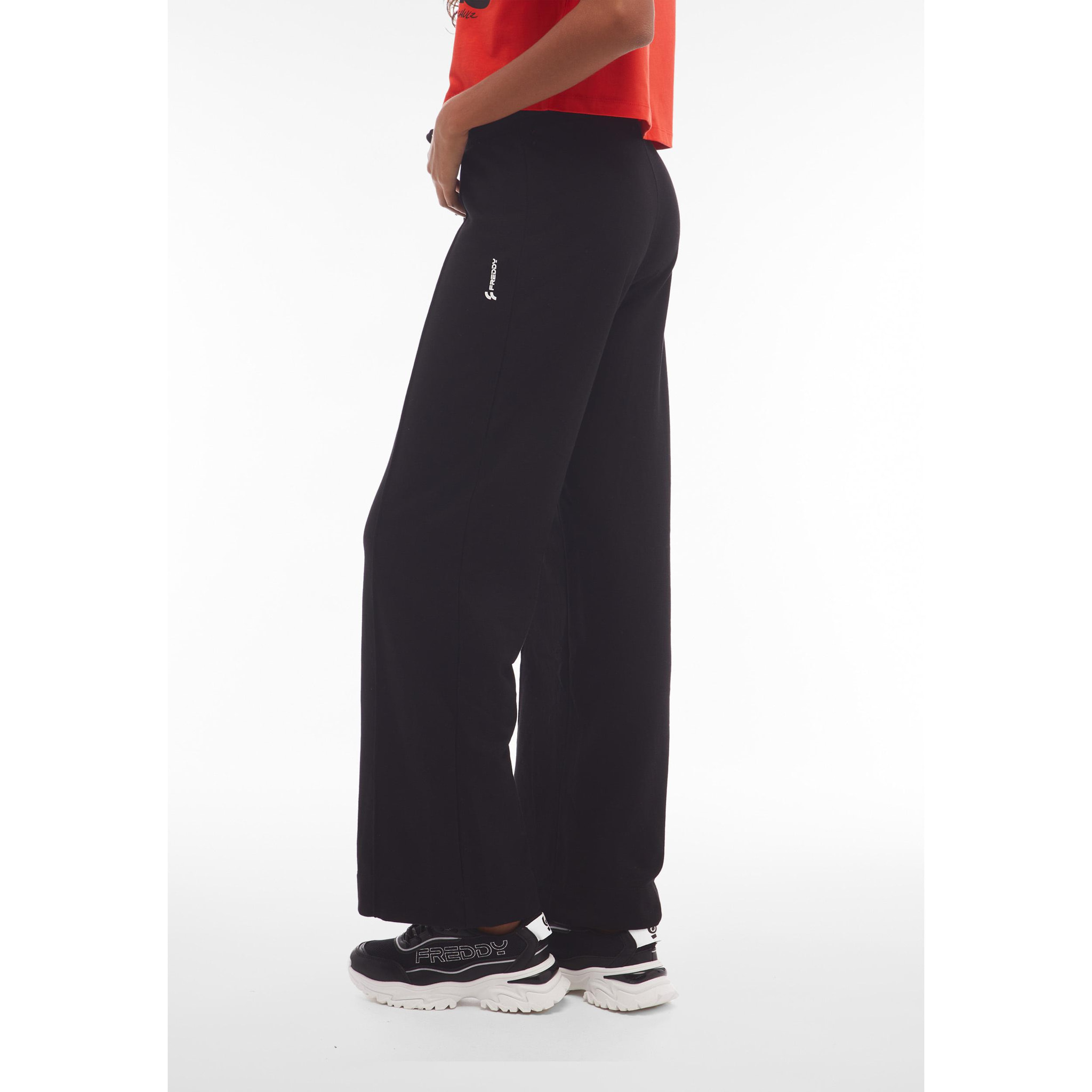 Pantaloni donna in french terry con gamba ampia