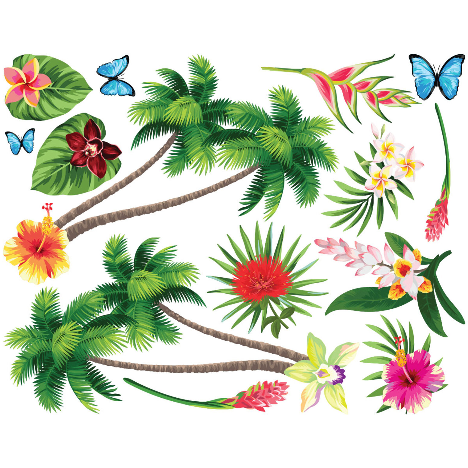 Stickers muraux | Sticker Mural Autocollant - FLEURS PARADIS TROPICAL - adhésifs fond transparent
