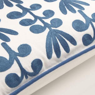 Funda de cojín algodón bordado vegetal Feli color azul Algodón