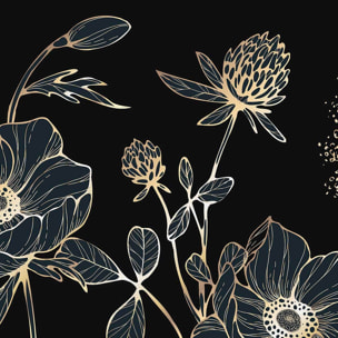 Papier peint fleurs sauvages dorées fond bleu nuit élégant Intissé