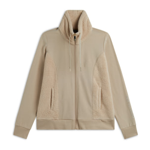 Felpa donna zip e collo alto con inserti in tessuto teddy