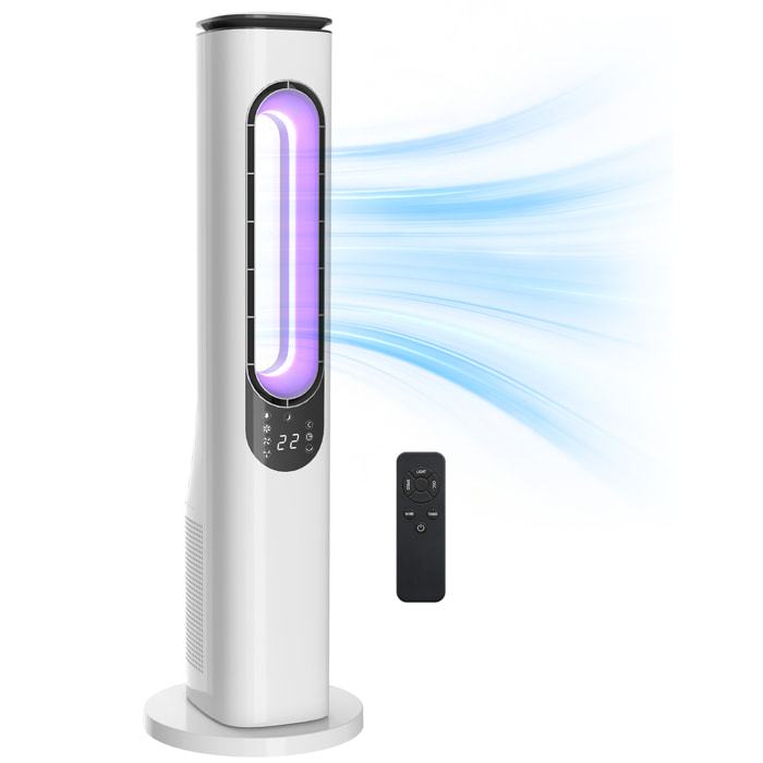 Ventilador de Torre sin Aspas, Ventilador de Pie Silencioso 35dB con Luces LED, Control Remoto, 3 Velocidades, 3 Modos, Temporizador 15H, Oscilación 50°, Pantalla LED, para Dormitorio, Blanco