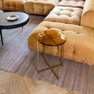 Table d'appoint avec plateau en verre ambre et pieds doré BELLI
