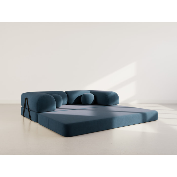 Nebula - Canapé 3 places convertible en velours texturé - Bleu