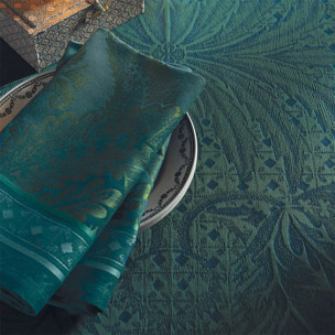 Serviette pur coton motif jacquard bleu Isaphire emeraude