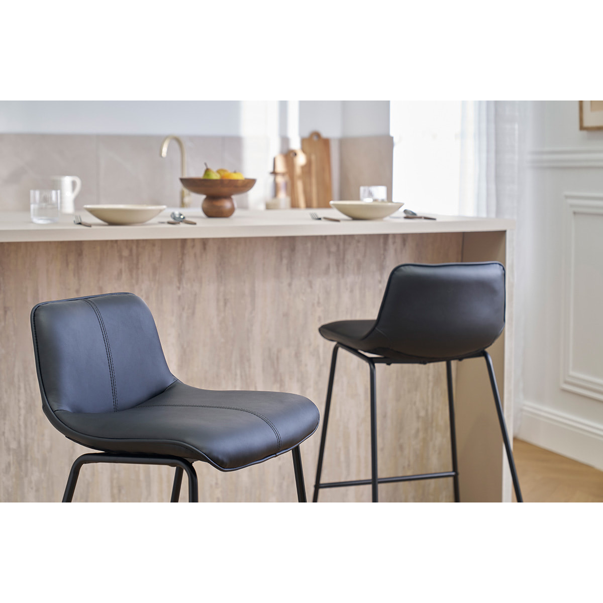 Tabourets de bar noirs et métal H65 cm (lot de 2) BOOST