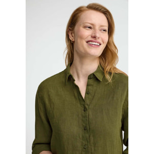 Camicia in lino verde muschio dal fit rilassato con ricamo Polo Club