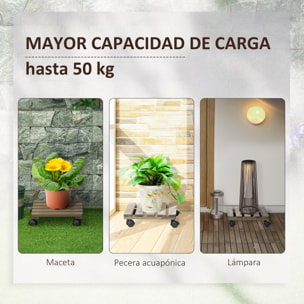 Pack de 2 Plataformas con Ruedas de Madera, Soportes para Plantas con Ruedas 360 ° Giratorias Bloqueables, Bases para Macetas, Exterior, Interior, Jardín, Carga 50 kg, Marrón Oscuro