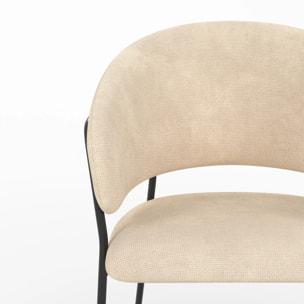 Lot de 2 chaises en tissu beige et pieds en métal noir  - Amaya