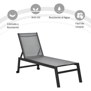 Tumbona de Jardín de Aluminio Tumbona Exterior con Respaldo Reclinable en 5 Posiciones Ruedas Carga 120 kg para Patio Terraza 169x65x102 cm Gris