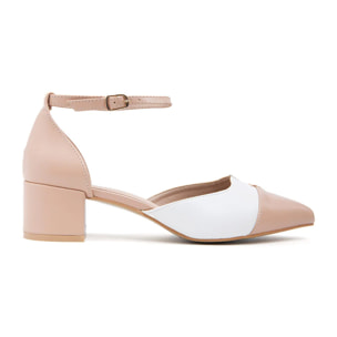 Decolleté tacco 5 con punta a contrasto - NUDE