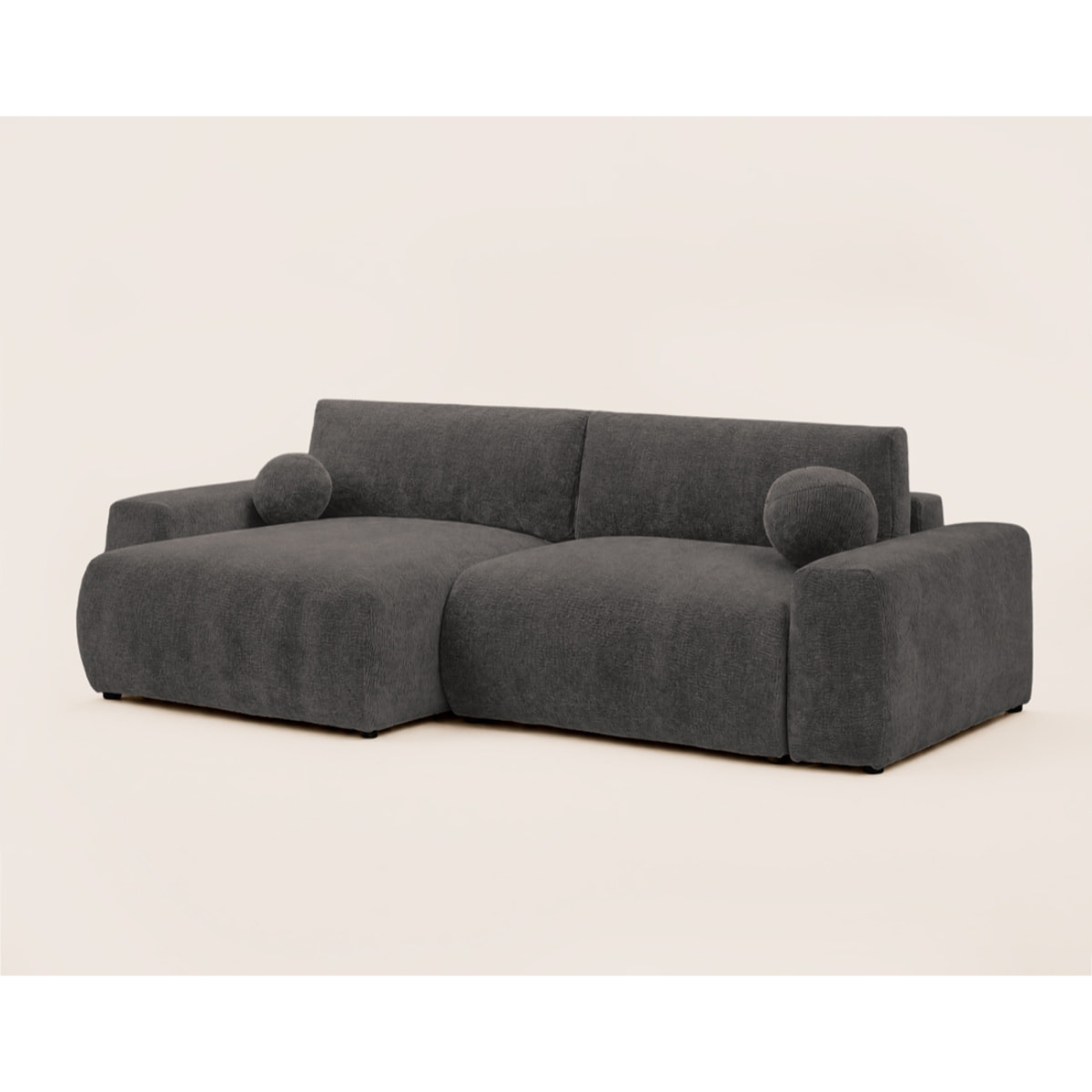 Constance - Canapé d'angle réversible 4 places convertible avec coffre en velours relief - Gris