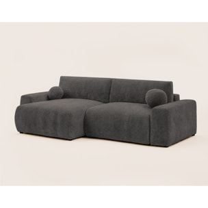 Constance - Canapé d'angle réversible 4 places convertible avec coffre en velours relief - Gris