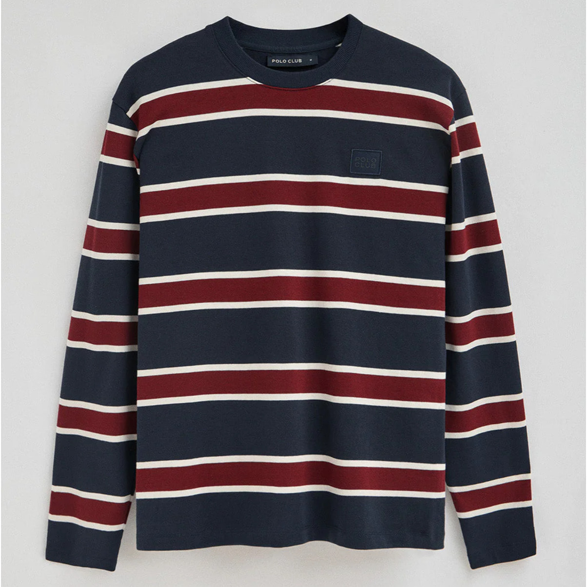 Camiseta Carter con rayas azul marino y granate con parche personalizado Polo Club